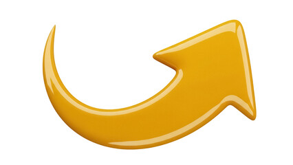 Glossy golden arrow PNG isolated on transparent background, curved pointer graphic for direction and navigation