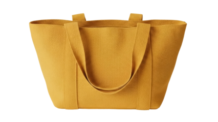 Mustard yellow tote bag isolated PNG, stylish fabric handbag with handles for shopping, travel, or everyday use, on transparent background