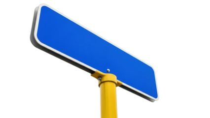 Blue road sign isolated PNG on transparent background, blank street direction board for traffic and navigation purposes