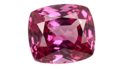 Cushion cut pink spinel gemstone isolated PNG, beautiful magenta crystal for jewelry design and luxury goods on transparent background