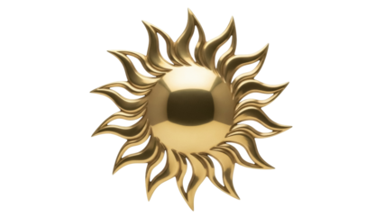 Golden sunburst PNG isolated on transparent background, radiant solar symbol for design elements and decorative accents