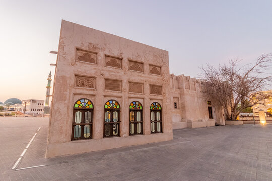 Evening view of Souq Waqif market in Doha, Qatar