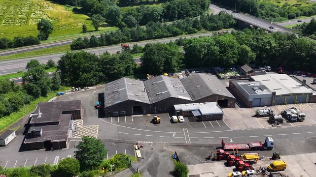 Drone view of DfI TRAM Ballykeel Depot Road Construction Company Ballymena Town Co Antrim Northern Ireland 12-09-2025