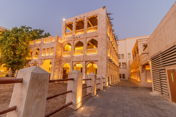 Evening view of Horse stables at Souq Waqif market in Doha, Qatar