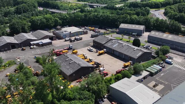 Drone view of DfI TRAM Ballykeel Depot Road Construction Company Ballymena Town Co Antrim Northern Ireland 12-09-2025