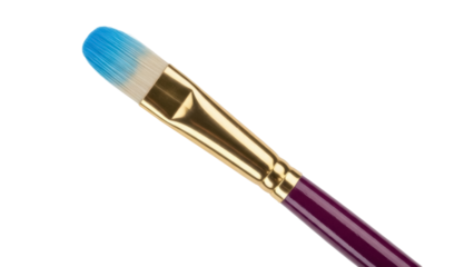 Blue tipped paint brush isolated PNG on transparent background, artist tool for painting and creative projects