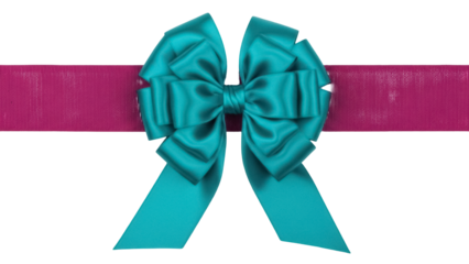Teal ribbon bow isolated PNG on transparent background, decorative gift wrap element for festive occasions and celebrations