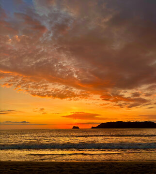 Dramatic Sunset Over Playa Carrillo Beach, Guanacaste, Costa Rica