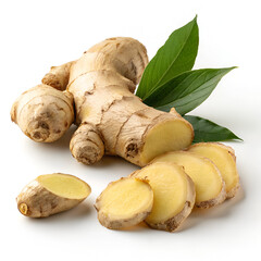 Fototapeta premium Fresh Ginger Root Isolated on White Background – 4K Ultra HD
