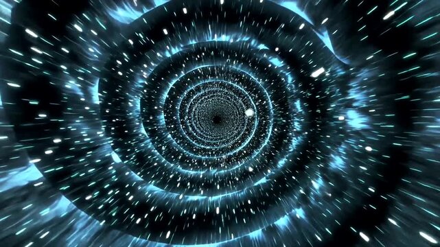 Abstract blue vortex background with glowing particles, creating a dynamic and mesmerizing visual effect.