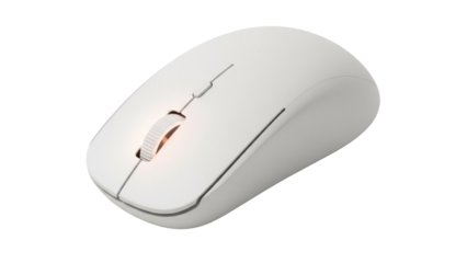 Modern white computer mouse isolated PNG on transparent background, wireless ergonomic design for office work and gaming