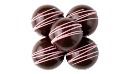 Delicious chocolate truffle balls with pink drizzle isolated PNG, gourmet dessert for confectionery and sweet treat designs