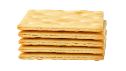 Stack of square crackers isolated PNG, crispy baked snack for appetizers and healthy eating on transparent background