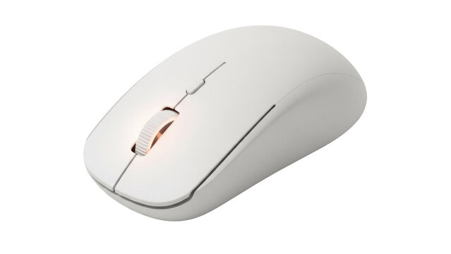 Modern white computer mouse isolated PNG on transparent background, wireless ergonomic design for office work and gaming