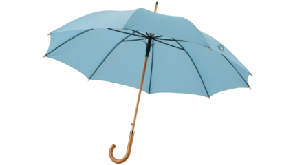Light blue umbrella PNG isolated on transparent background, classic rain protection accessory for weather and fashion use
