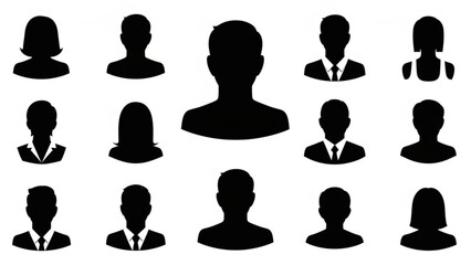 Collection of black silhouettes of business people