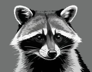 Obraz premium Black and White Illustration of a Raccoon, Detailed Animal Artwork, Minimalist Style Design.