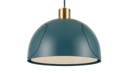 Modern teal pendant light isolated PNG, contemporary hanging lamp with gold accents for interior design and home decor projects
