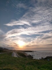 sunset colors in the Cantabrian coast in A Marina, Galicia, Spain