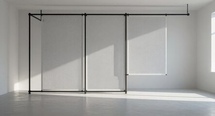 Modern Minimalist Room with Translucent Screen Partition and Sunlight