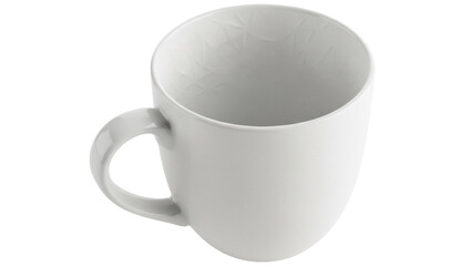 Simple white ceramic mug isolated PNG, blank coffee cup for hot beverage on transparent background,...