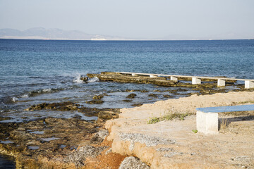 The Mediterranean Sea on the island of Aegina and, in the distance,