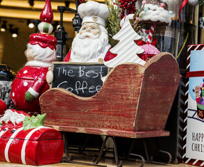New Years window display with Santa Claus and a sleigh
