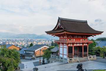 Fototapeta premium The panoramic early morning view of the Kyoto skyline and distant mountains in Japan.