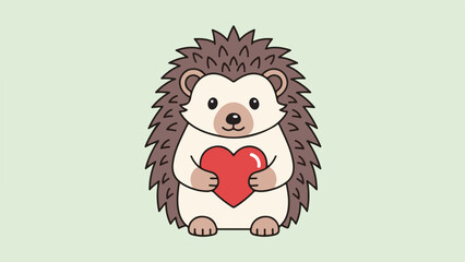 Hedgehog holding a red heart on a beige background