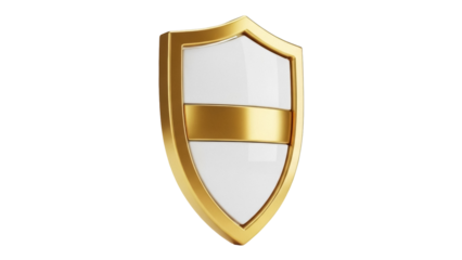 Golden shield isolated PNG on transparent background, security and protection concept for graphic design and web development projects