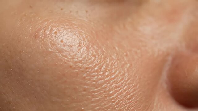 Oily skin with enlarged pores and fine wrinkles a macro dermatology and skincare concept