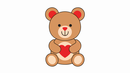 Fototapeta premium Illustration of a brown teddy bear holding a red heart on a beige background