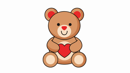 Fototapeta premium Cheerful teddy bear illustration with a red heart in its paws on a light beige background