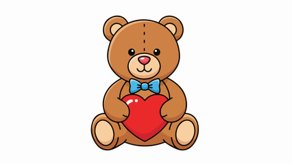 Obraz premium Charming illustrated teddy bear with a blue bow tie holding a red heart