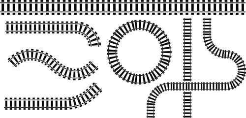 Railway train track vector route. Rail pattern round circular curve railroad path icon © @rayan_rahaman