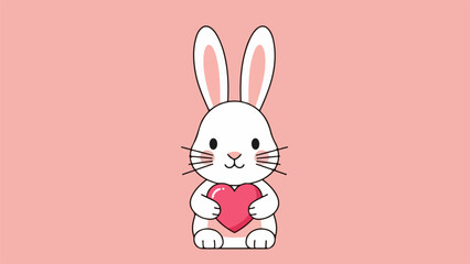 Obraz premium Stylized illustration of a white rabbit holding a red heart against a pink background