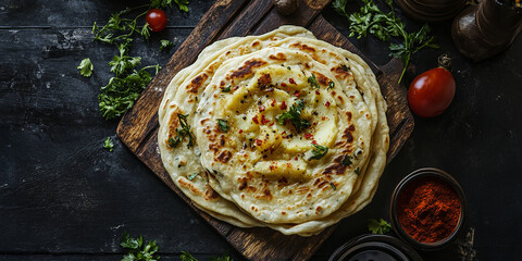 North indian flatbread stuffed with spices named Aloo Paratha