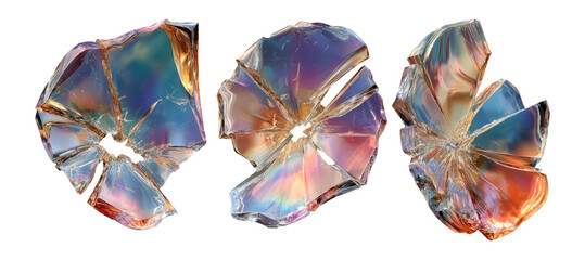 Iridescent Fragmented Glass Artwork with Colorful Reflections and Light Patterns
