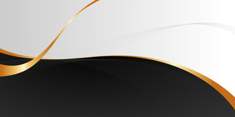 Abstract geometric shape black and gold background with smooth gradient and wavy line pattern