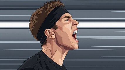 Dynamic Vector Illustration of a Man Screaming with Intensity Against Speed Lines