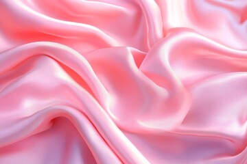 Fototapeta premium Smooth pink silk fabric forms gentle waves in soft lighting, creating luxurious texture. Neural network AI generated