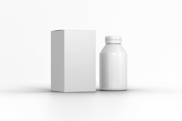 supplement bottle and box set mockup  black and white 3d rendering on transparent background 