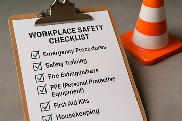 Workplace safety checklist for the concept of health and protection.