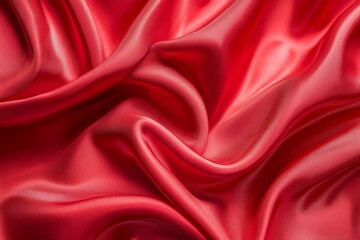 Obraz premium Rich red fabric with flowing folds and smooth texture, seen in close-up. Lighting highlights elegant waves and curves. Neural network AI generated