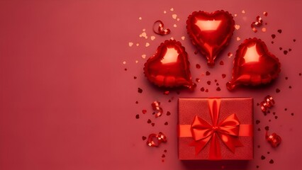 Valentine Gift Box with Red Foil Hearts and Confetti