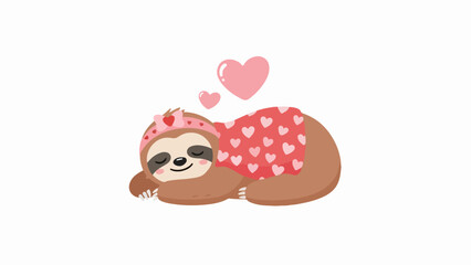 Fototapeta premium Female sloth lying on its back with pink headband and heart-patterned red garment
