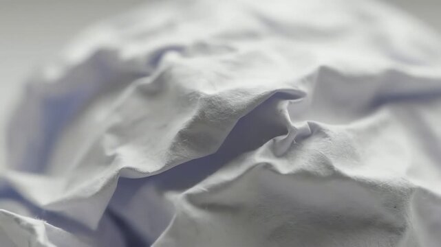Extreme close up of crumpled white paper texture with gentle folds and shadows