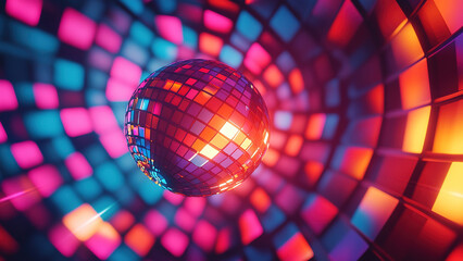 colorful circle disco party lights background, glowing