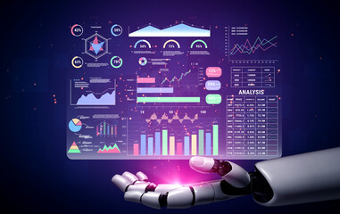 Obraz premium An advanced AI financial and business performance dashboard. A professional AI interface for deep analysis of company metrics. Motif