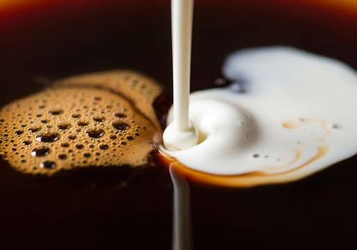 Creamy infusion: a captivating closeup of rich coffee melding with luscious cream creating visual harmony